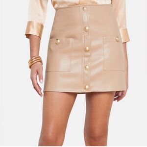 L’AGENCE NWT Truman Tan Button Front Mini Skirt Chanterelle 00 Vegan Leather